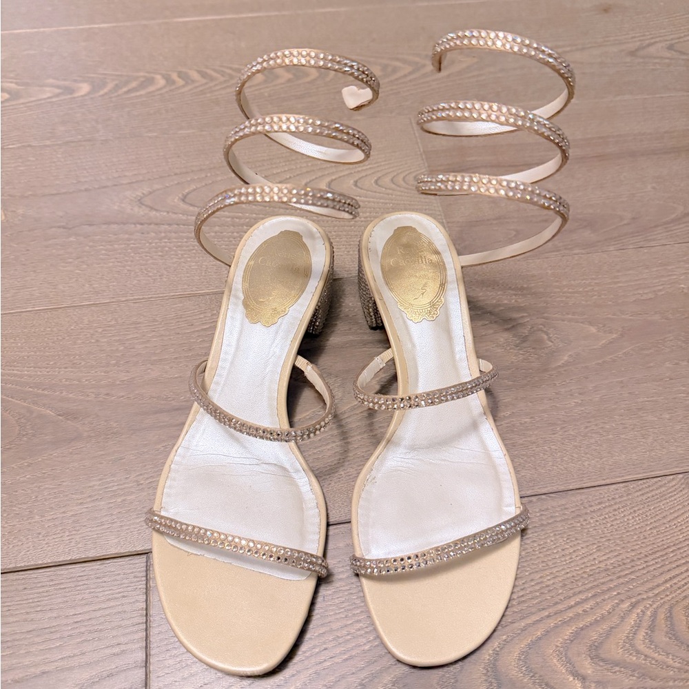 RENÉ CAOVILLA
Cleo Crystal-embellished Satin Sandals In gold